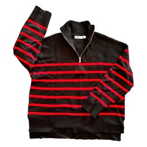 New ! Striped black & red zipped jumper